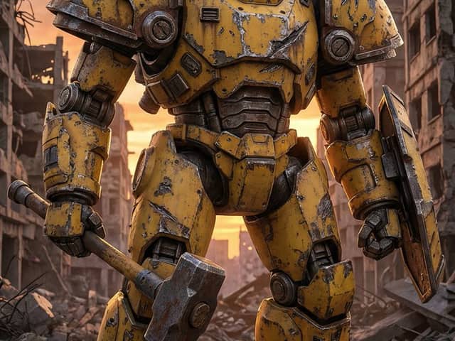 Photorealistic Battle-Damaged Mech Prompt