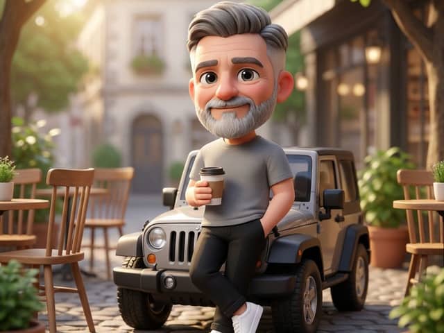 Pixar-Quality 3D Chibi Character with Mini Jeep