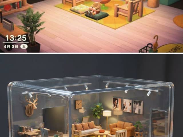 Realistic Interior to Transparent Miniature Diorama Prompt