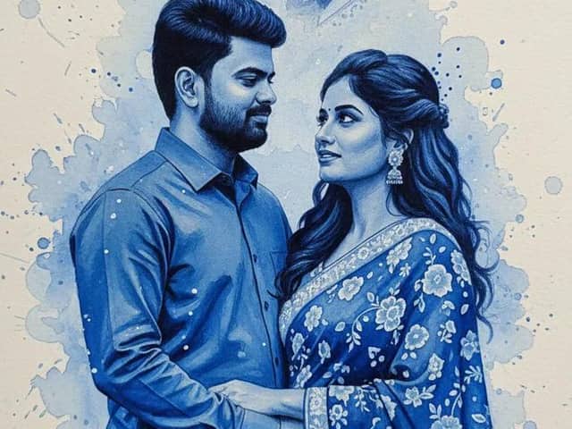 Romantic Blue Ink Spill Portrait