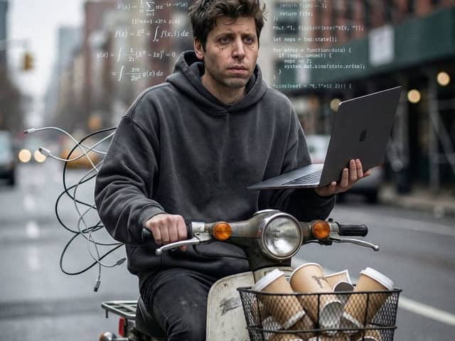 Sam Altman Scooty Ride Cinematic Realism Prompt