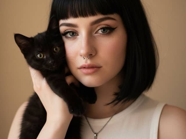 Soft Grunge Portrait with Black Cat