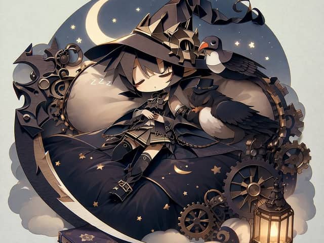 Illustration d'autocollant de sorcière chibi steampunk