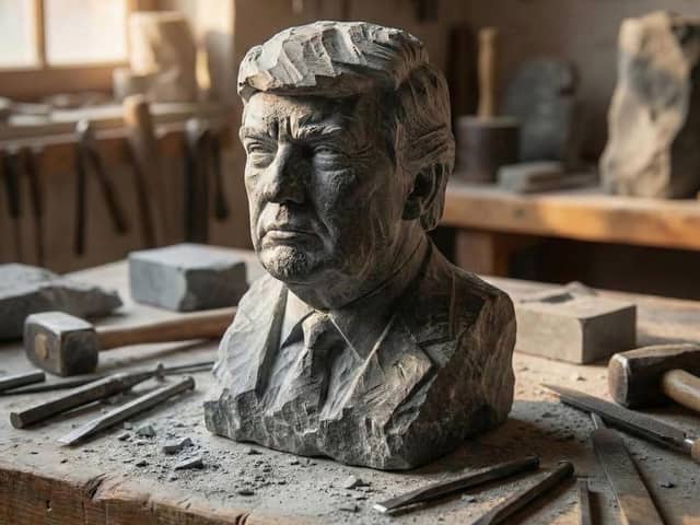 Stone-carved statue on a sculptor's workbench prompt