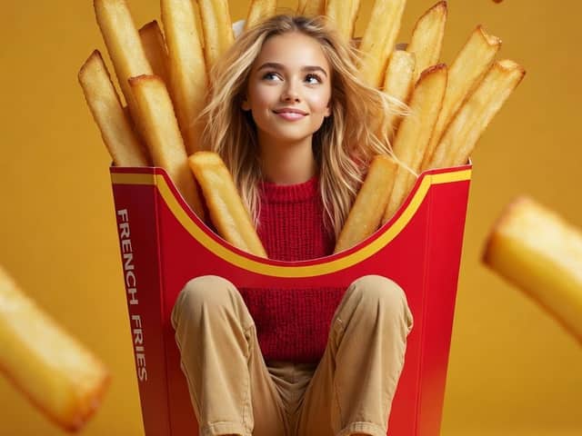 Surreal Commercial Photography of Woman in Giant French Fry Carton