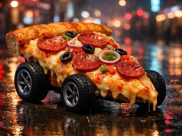 Surreal Cyberpunk Pizza Car Prompt