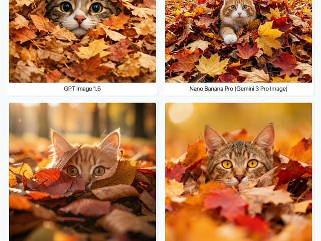 Text-to-Image Prompt: Curious Cat in Autumn Leaves
