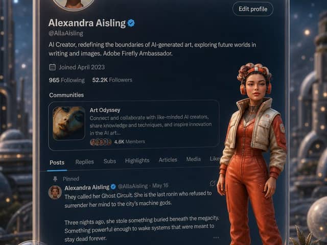 Pequeno avatar 3D em frente a um perfil do X