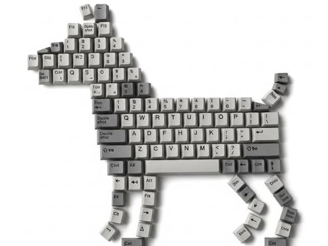 Vue de dessus à plat d'un chien formé de touches de clavier