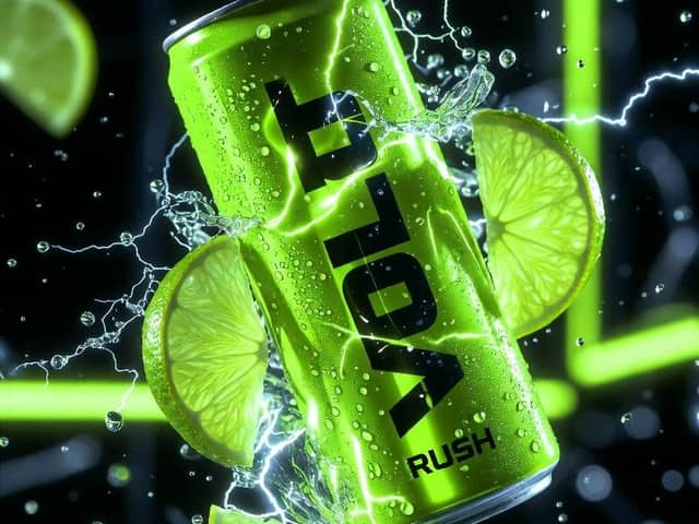 Ultra-Cinematic Product Photography of 'VOLT RUSH' Energy Drink