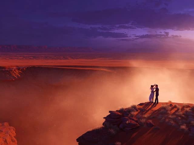 Ultra-Real 16K Cinematic Scene of Romantic Date on Mars