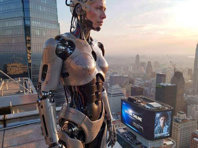 Ultra-Realistic Humanoid Robot on Rooftop