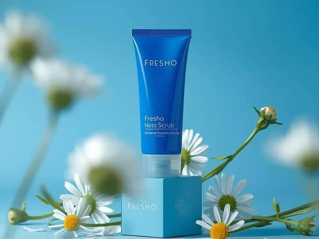 Prompt pour une photographie ultra-réaliste de produit de soin (Bleu Cobalt)