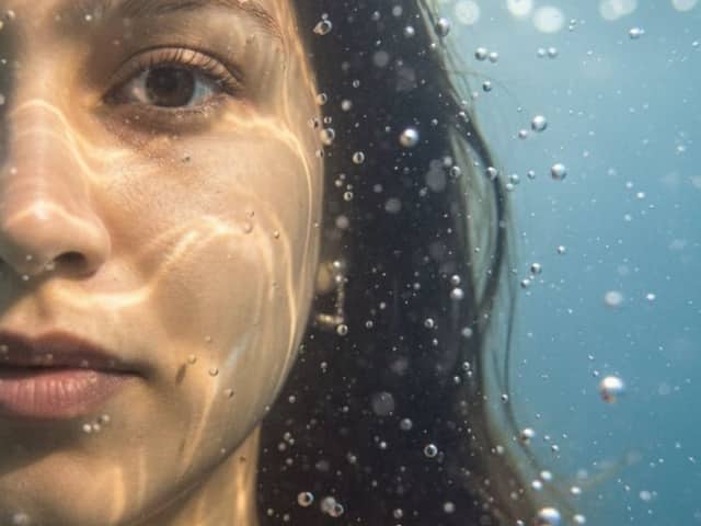 Underwater macro portrait (left half of face)