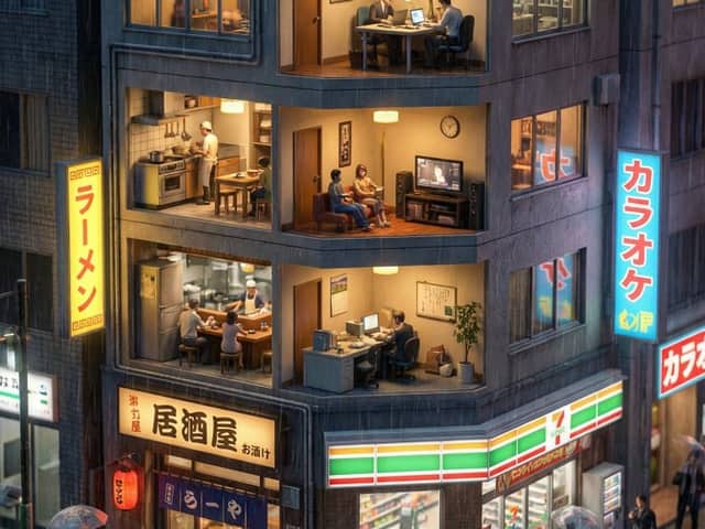 Vertical Tilt-Shift Miniature City Cross-Section