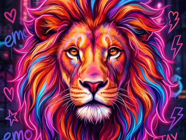 Maestoso leone al neon vibrante