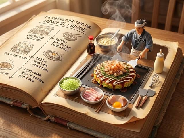 Vintage Cookbook Food Scene Template (Okonomiyaki)