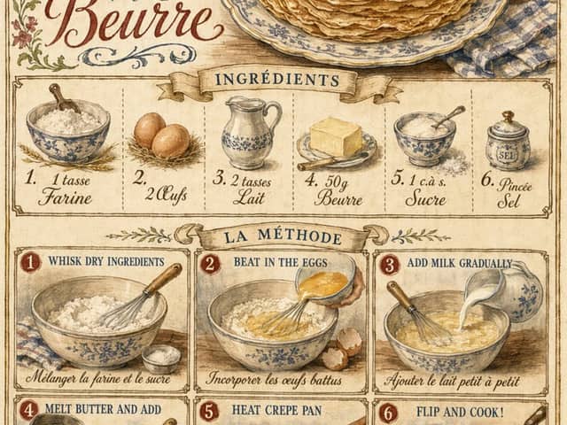 Affiche vintage de recette de crêpes françaises