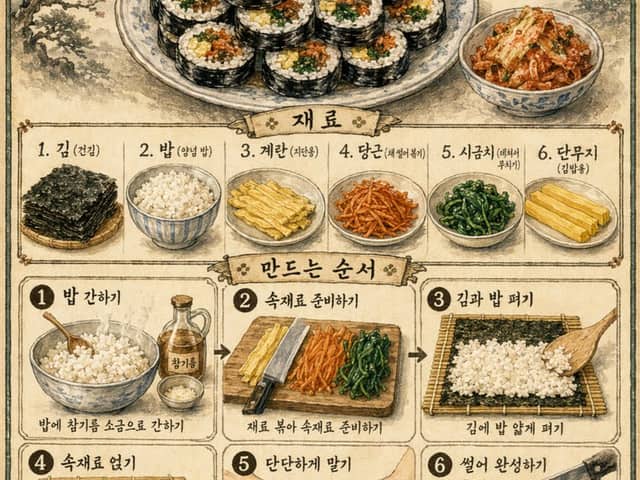 Affiche vintage de recette de Gimbap coréen