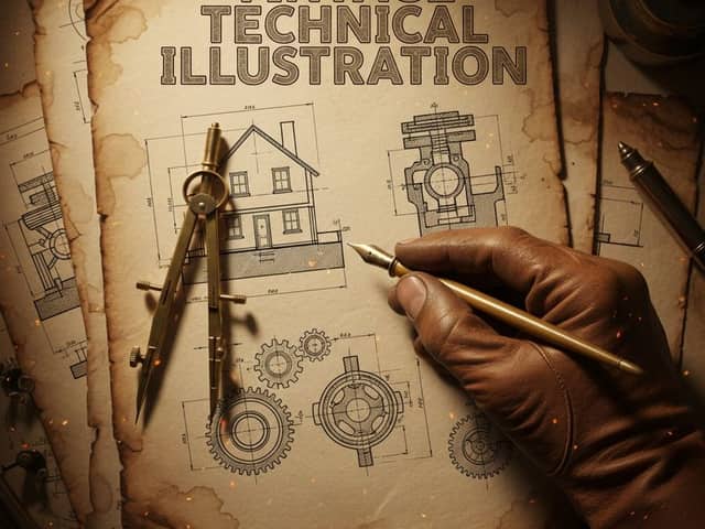 Vintage Technical Illustration Macro Shot