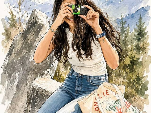 Ilustración de moda de viaje en acuarela