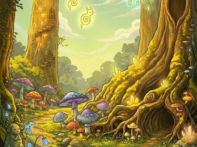 奇幻森林小屋插画