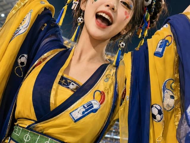 Retrato de Garota Japonesa em Estilo Ancestral na Copa do Mundo