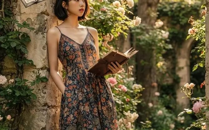 Um refúgio literário sereno no meio de ruínas de jardim em