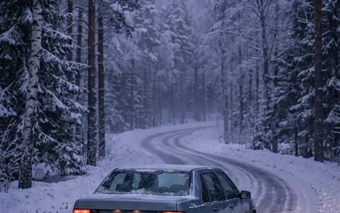 Ultra-realistic cinematic winter road scene