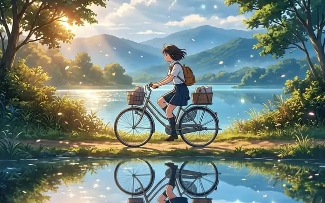A breathtaking cinematic anime-style landscape at golden