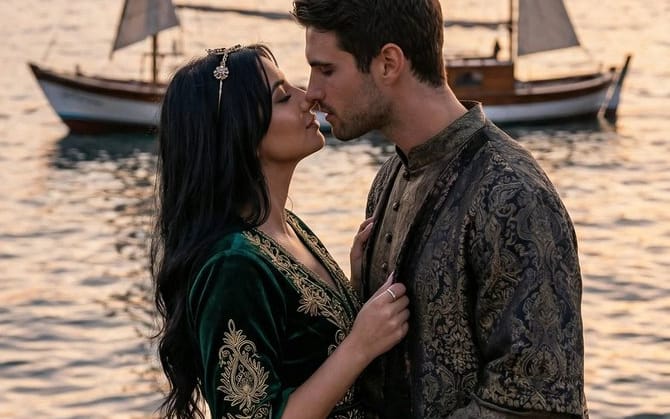 Prompt de Beijo de Romance Histórico Otomano Cinematográfico