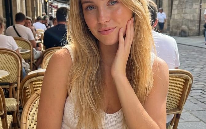 iPhone-Style Close-Up Portrait at European Cafe