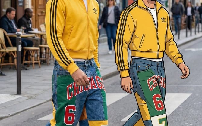 Mixed Media Y2K Street Style with Cartoon Companion