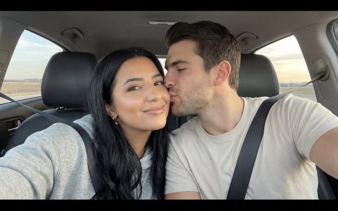 Photoreal Playful Couple Car Selfie Triptych
