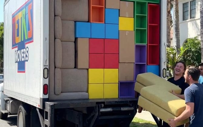 Invite humoristique sur l'organisation de la maison façon Tetris