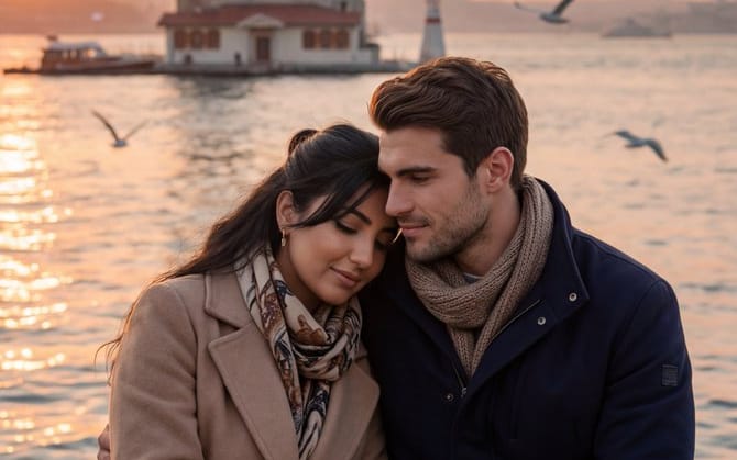Ultra-Photorealistic Romantic Film Still (Uskudar Sunset)