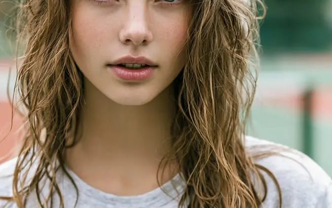 A photorealistic portrait of a stunning young woman