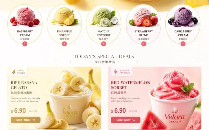 Create an ultra-premium ice cream brand e-commerce