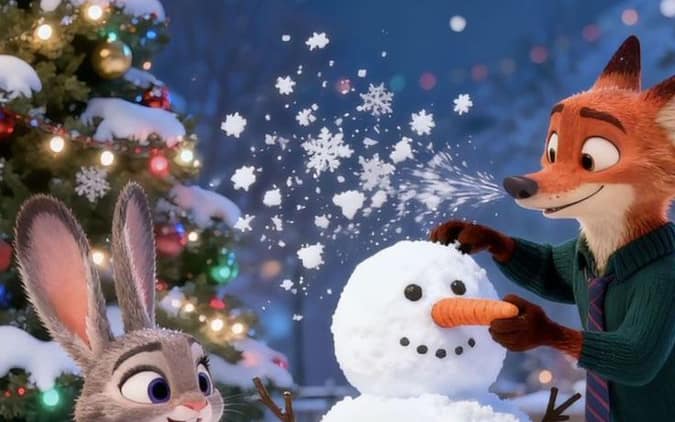 Zootopia Style Snowman Building Scene