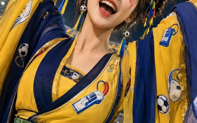 Retrato de Garota Japonesa em Estilo Ancestral na Copa do Mundo
