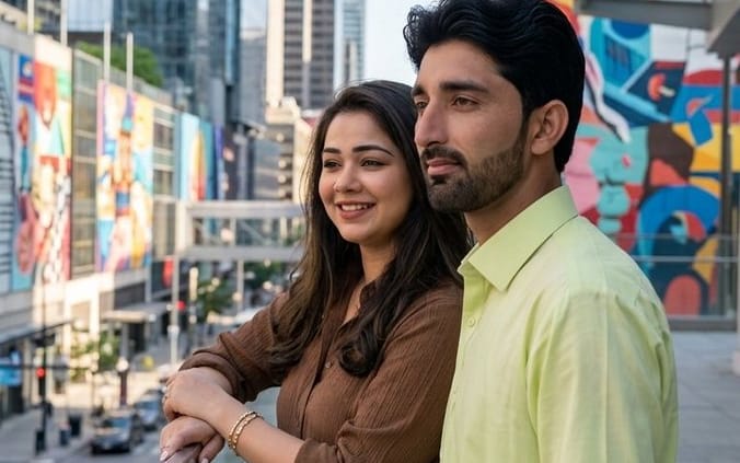Retrato Cinematográfico de Casal em Passarela Urbana