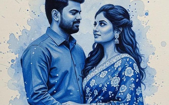 Romantic Blue Ink Spill Portrait