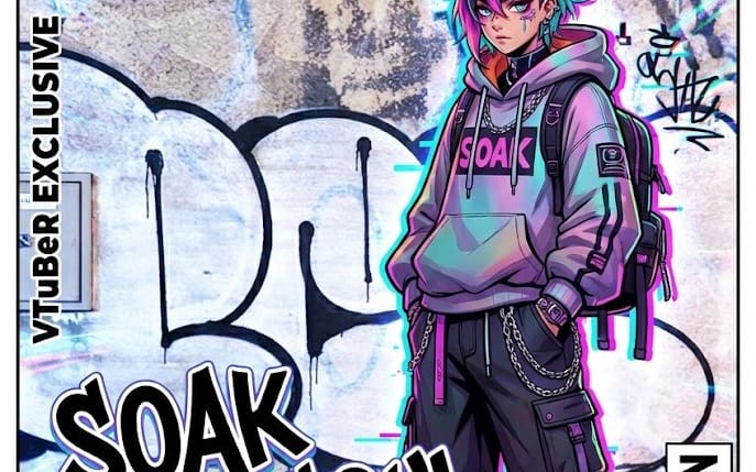 VTuber-style street-fashion thumbnail from a city photo