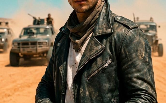 Cena de Filme Cinematográfico de Sobrevivente do Deserto (Estilo Mad Max)
