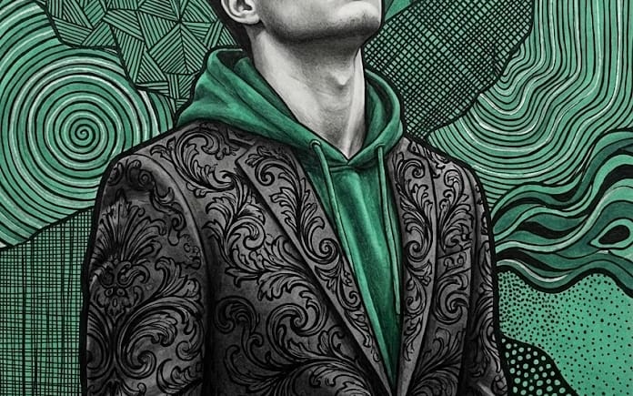 Emerald and Charcoal Mixed-Media Pop Realism Portrait Prompt