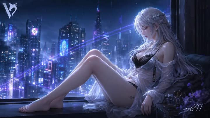 成年银白长发女性，3D二次元半写实游戏CG风