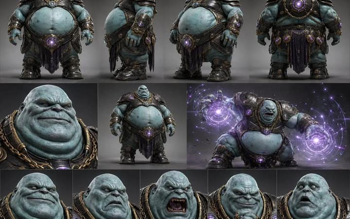 Create a premium cinematic character design sheet for one