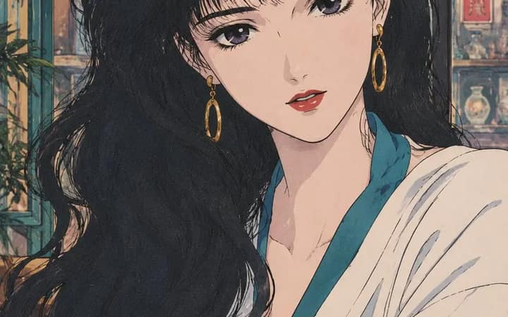 Illustration couleur rétro de manga pour jeunes filles