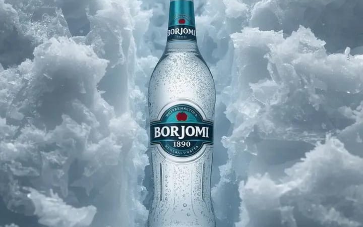 Hyperrealistic Product Photography Prompt (Borjomi Water)