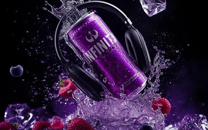 Ultra-Cinematic Floating Energy Drink Product Shot